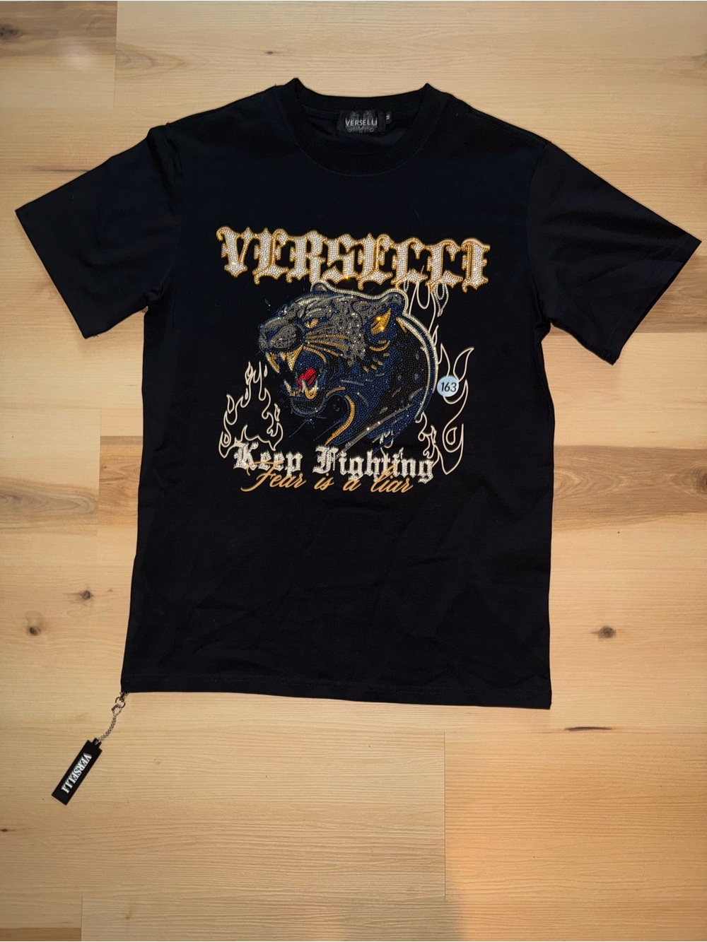 Verselli Black Rhinestone Panther Tee